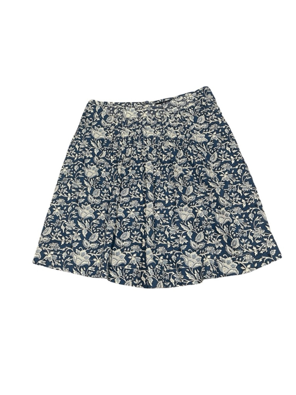 Caroll Paris Navy Floral A-Line Cotton Skirt with Elastic Waistband